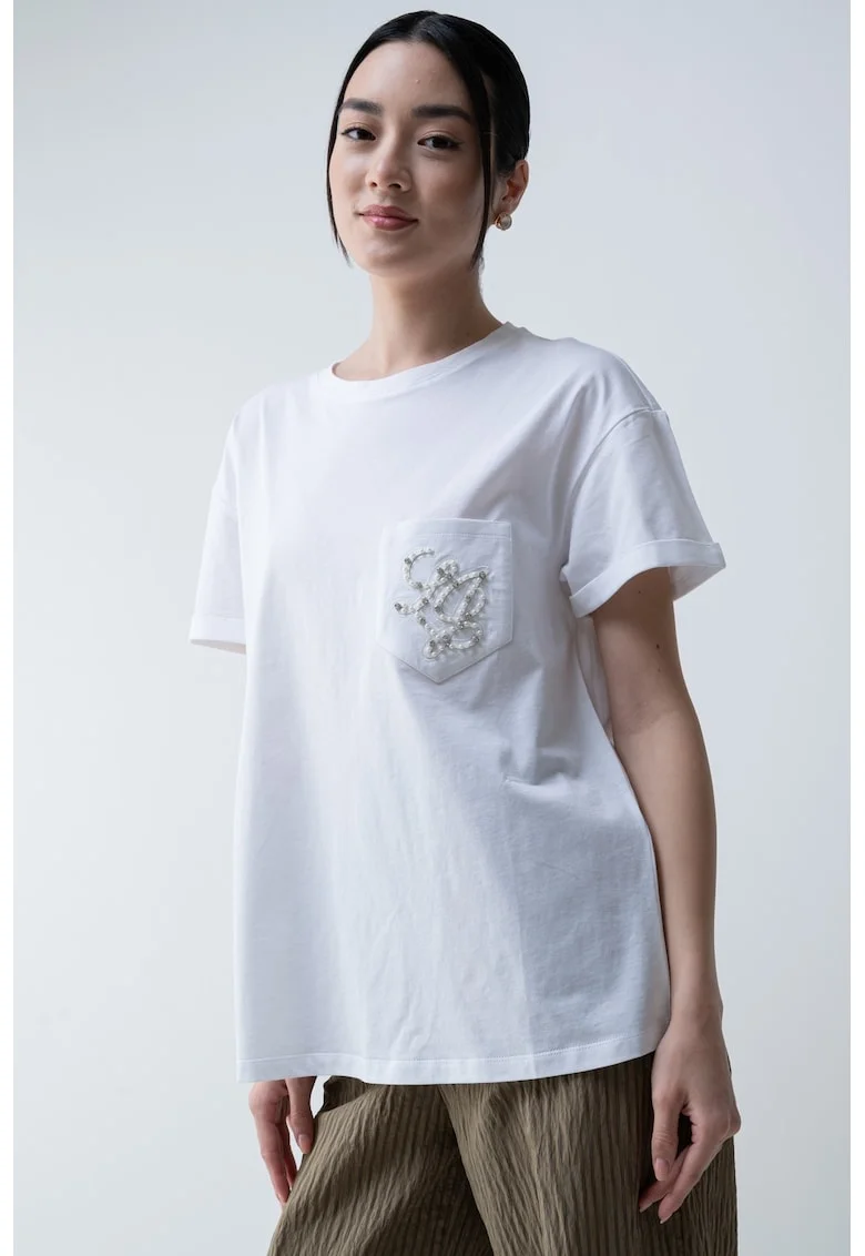 Tricou din bumbac cu logo, Alb optic