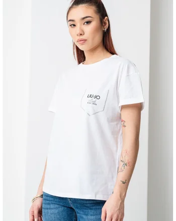 Tricou de bumbac cu decolteu la baza gatului, Alb