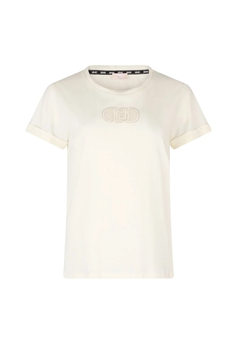 Tricou cu decolteu rotund si monograma, Alb