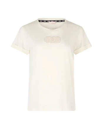 Tricou cu decolteu rotund si monograma, Alb