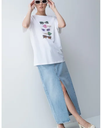 Tricou lejer cu strasuri, Alb/Verde/Roz