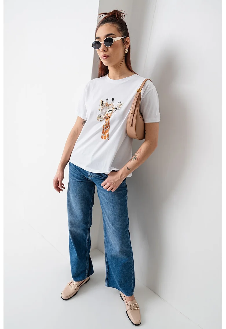 Tricou lejer cu strasuri, Alb optic
