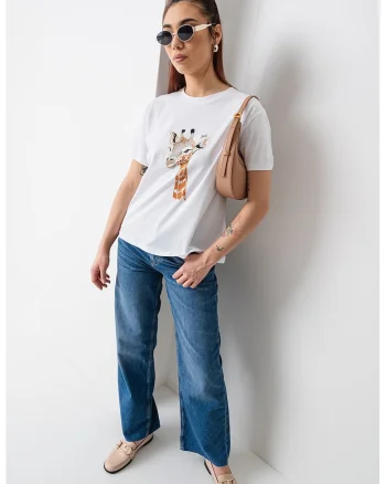 Tricou lejer cu strasuri, Alb optic