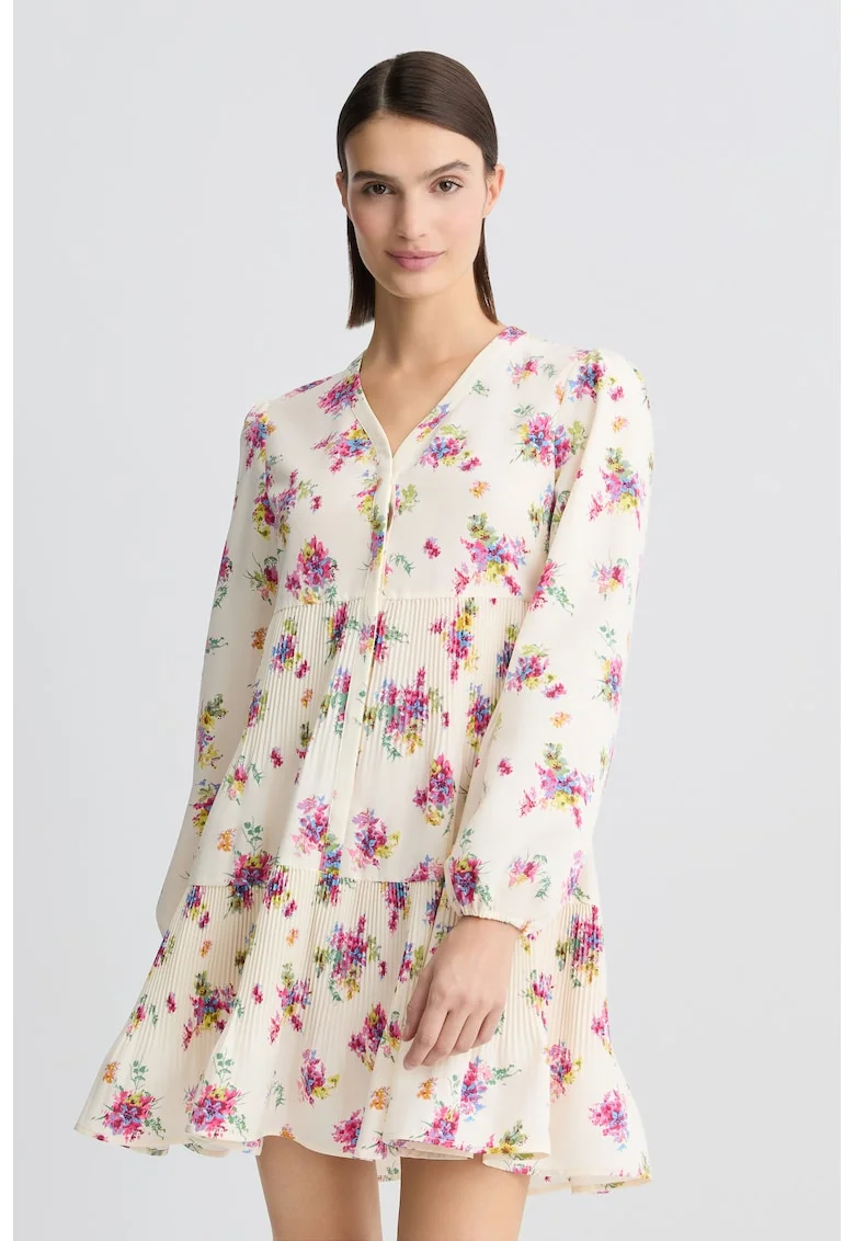 Rochie mini cu imprimeu floral, Alb murdar/Roz