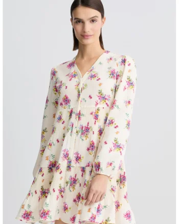 Rochie mini cu imprimeu floral, Alb murdar/Roz