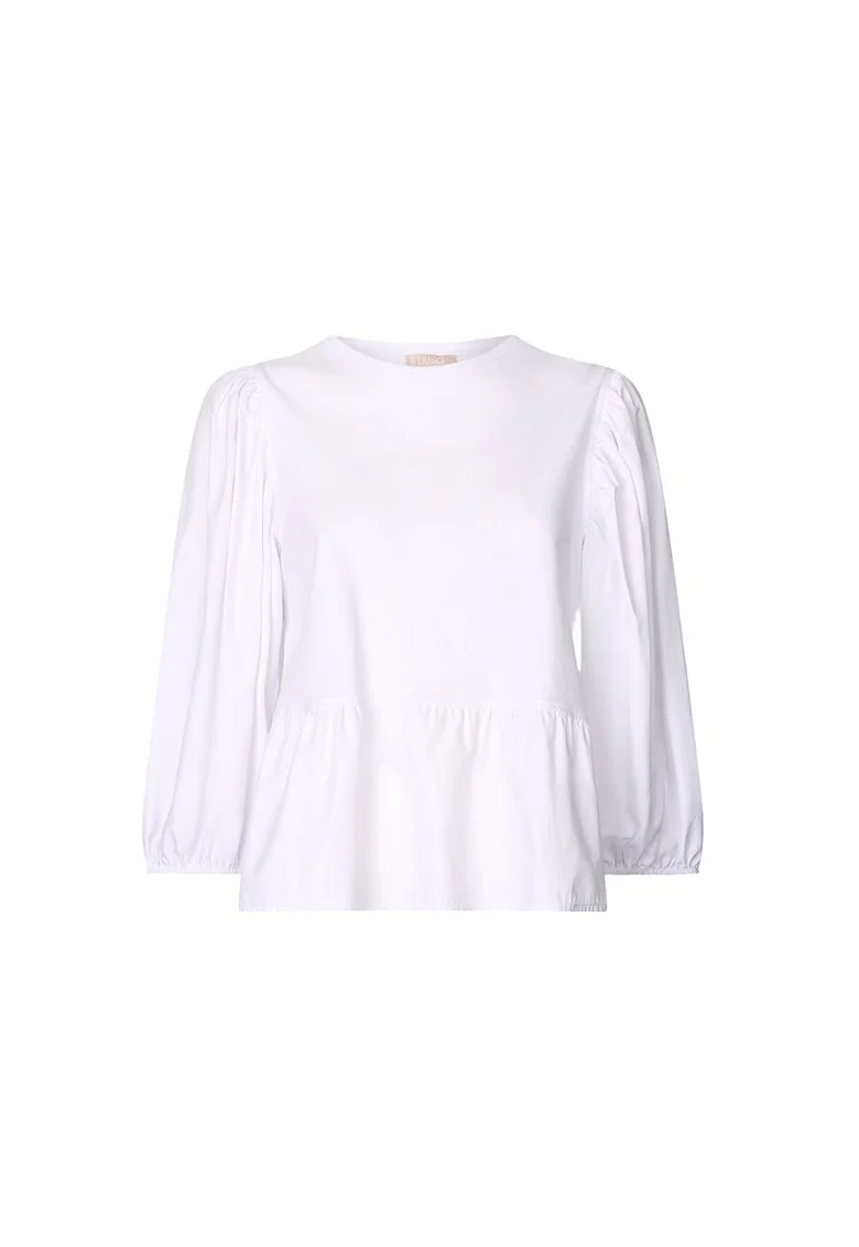 Bluza de bumbac cu maneci bufante, Alb