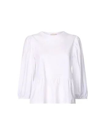 Bluza de bumbac cu maneci bufante, Alb