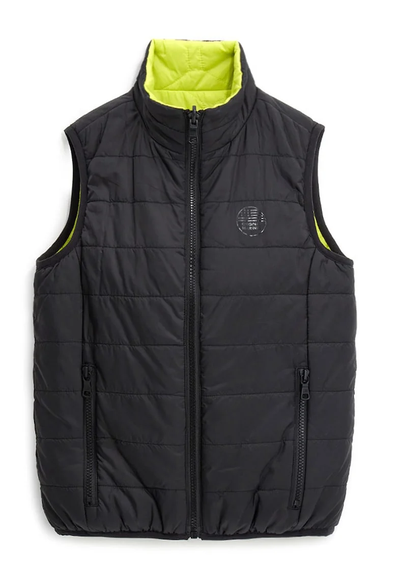 Vesta reversibila cu guler mediu, Negru/Galben neon