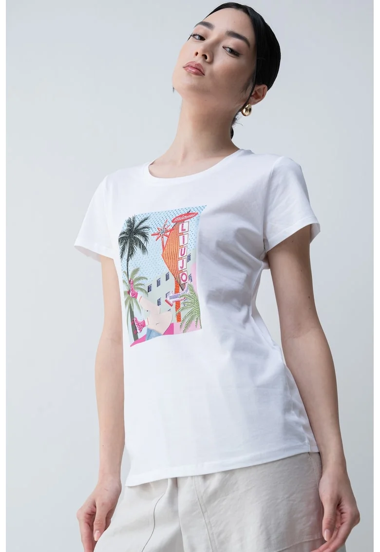 Tricou din bumbac cu design grafic, Alb/Albastru deschis