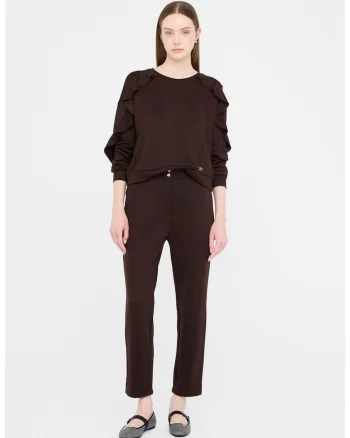 Pantaloni crop cu buzunare oblice, Maro inchis