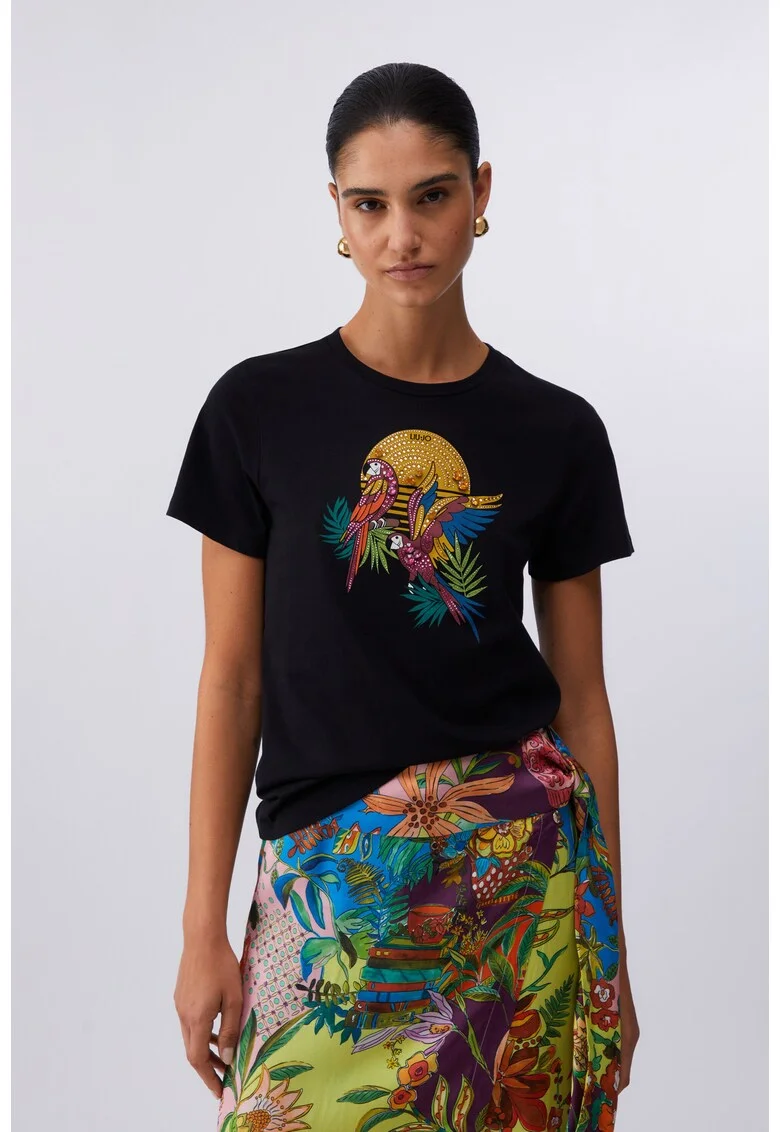 Tricou regular-fit cu aplicatie cu margele, Negru