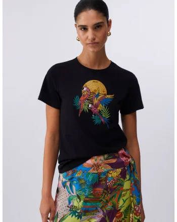 Tricou regular-fit cu aplicatie cu margele, Negru
