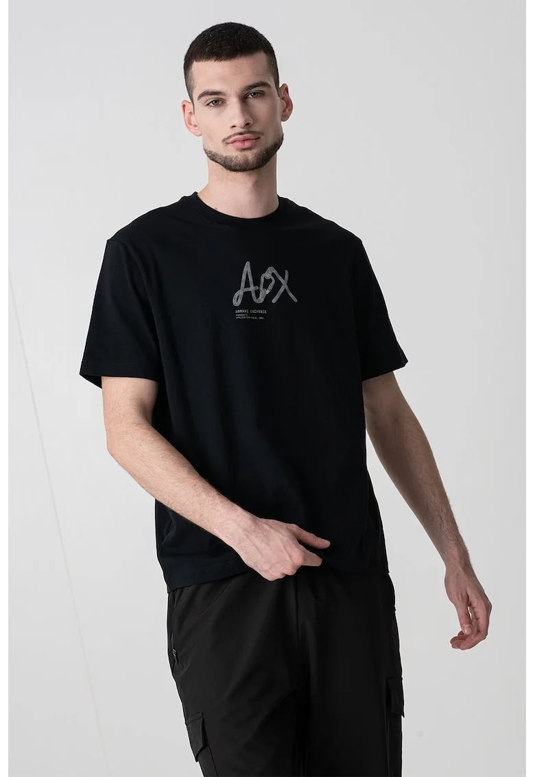 Tricou din bumbac cu imprimeu logo, Albastru ultramarin
