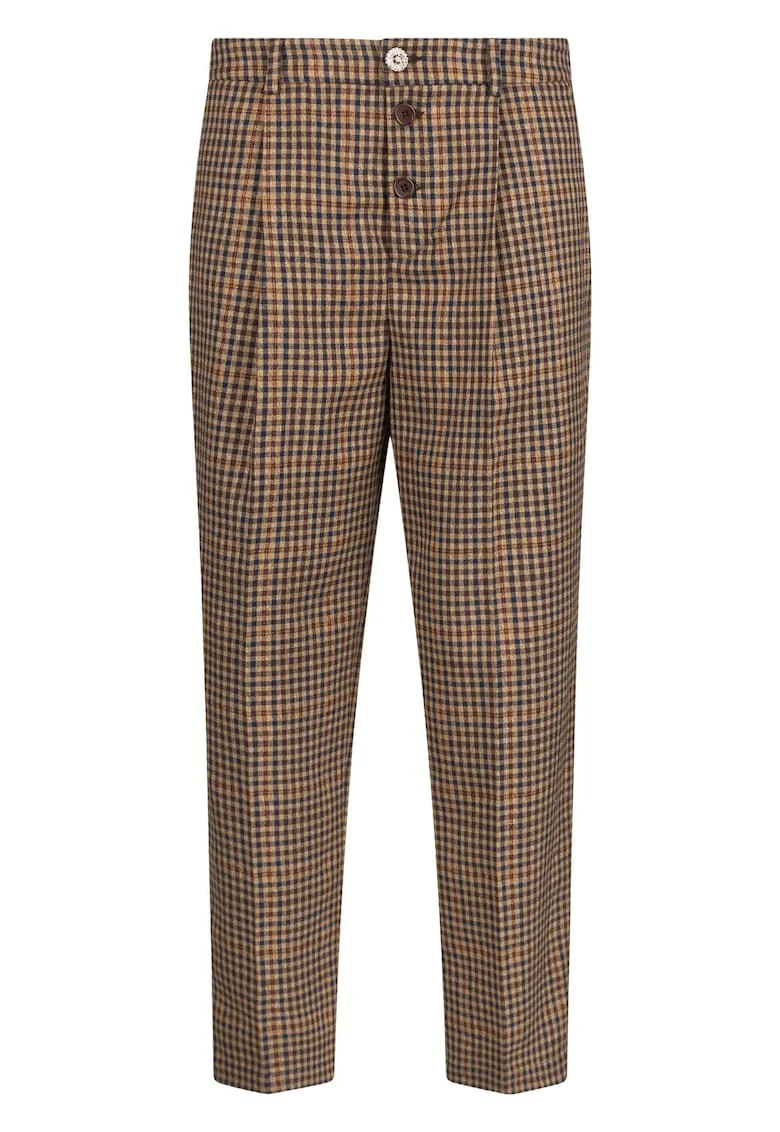 Pantaloni crop cu model in carouri, Maro deschis