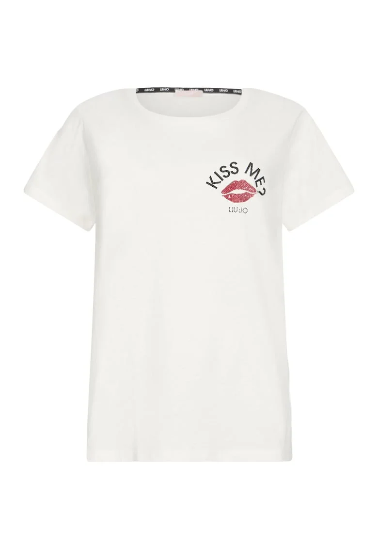 Tricou de bumbac cu strasuri, Alb