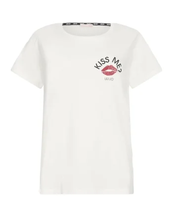 Tricou de bumbac cu strasuri, Alb