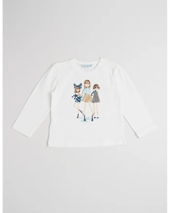 Bluza cu imprimeu grafic si paiete, Alb fildes/Albastru prafuit