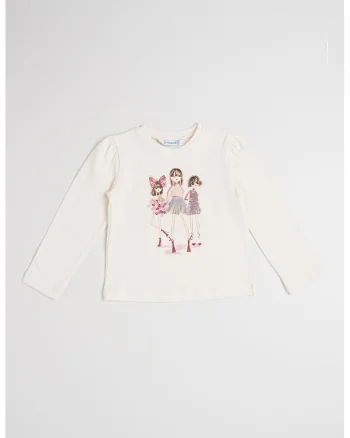 Bluza cu imprimeu grafic si paiete, Alb fildes/Lila