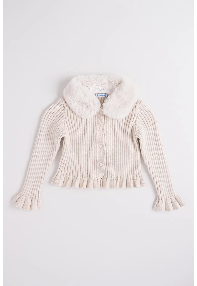 Cardigan cu guler detasabil din teddy, Alb fildes