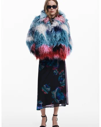 Haina de blana sintetica cu model tie-dye, Rosu/Alb/Albastru