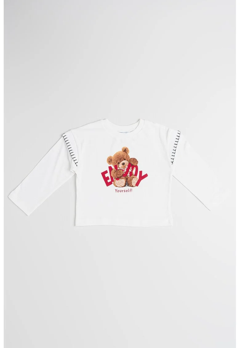 Bluza de bumbac cu model grafic, Alb/Maro