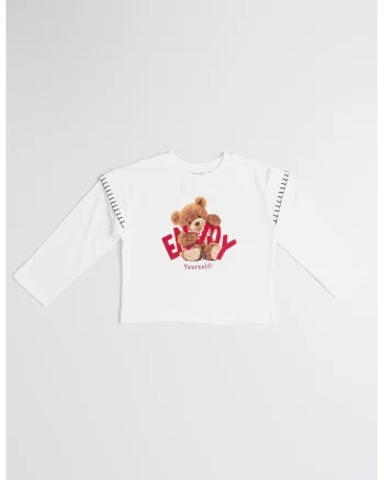 Bluza de bumbac cu model grafic, Alb/Maro