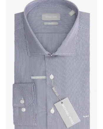 Camasa barbati  slim fit, elastic, albastru-alb, bumbac