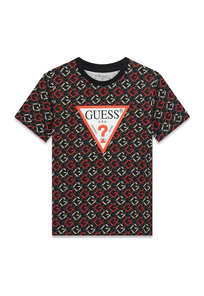 Tricou din bumbac cu model monograma, Negru/Verde pal/Rosu vermillion