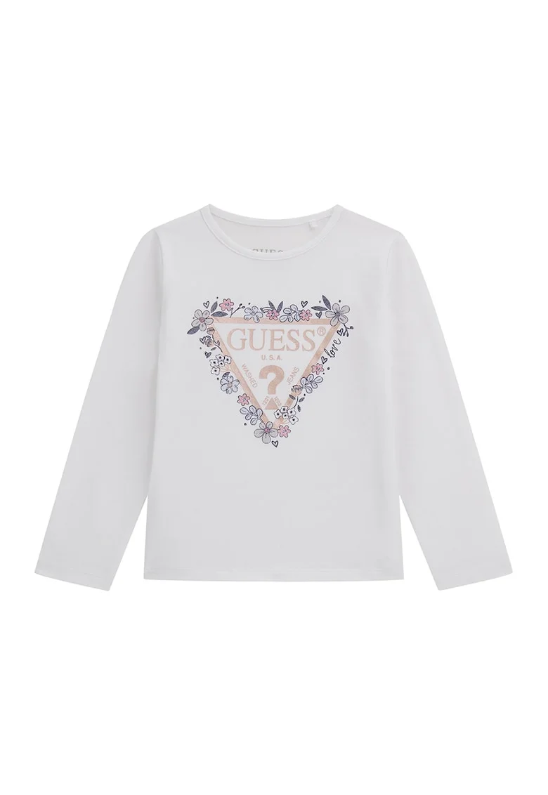 Bluza din amestec de bumbac cu imprimeu logo, Alb murdar