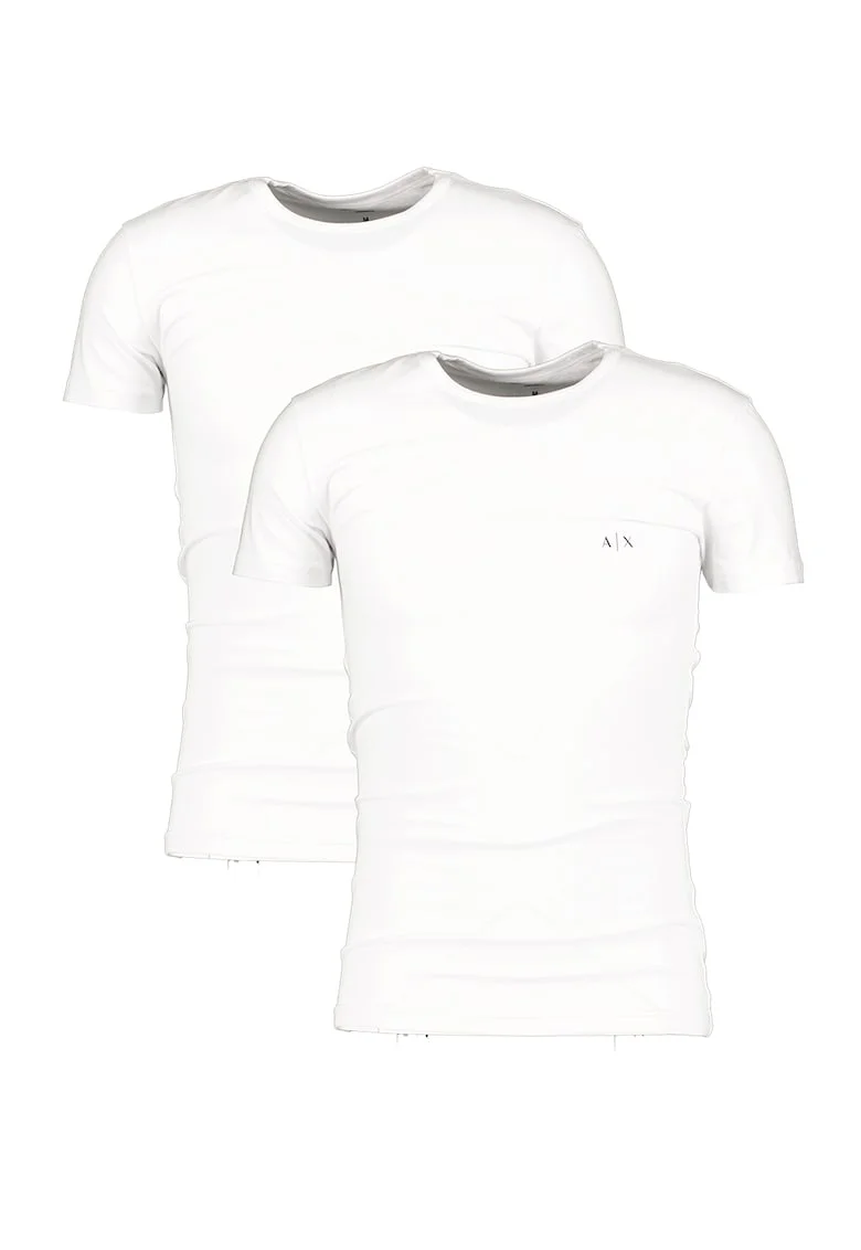 Set de tricouri cu decolteu rotund si logo - 2 piese, Alb optic