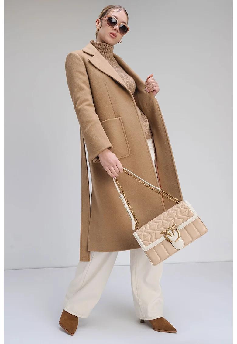 Palton din lana cu buzunare Runaway, Maro camel