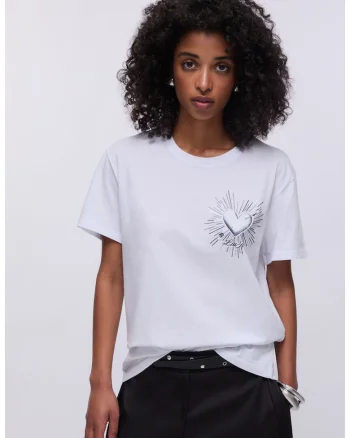 Tricou regular-fit de bumbac cu aplicatie din strasuri, Alb optic