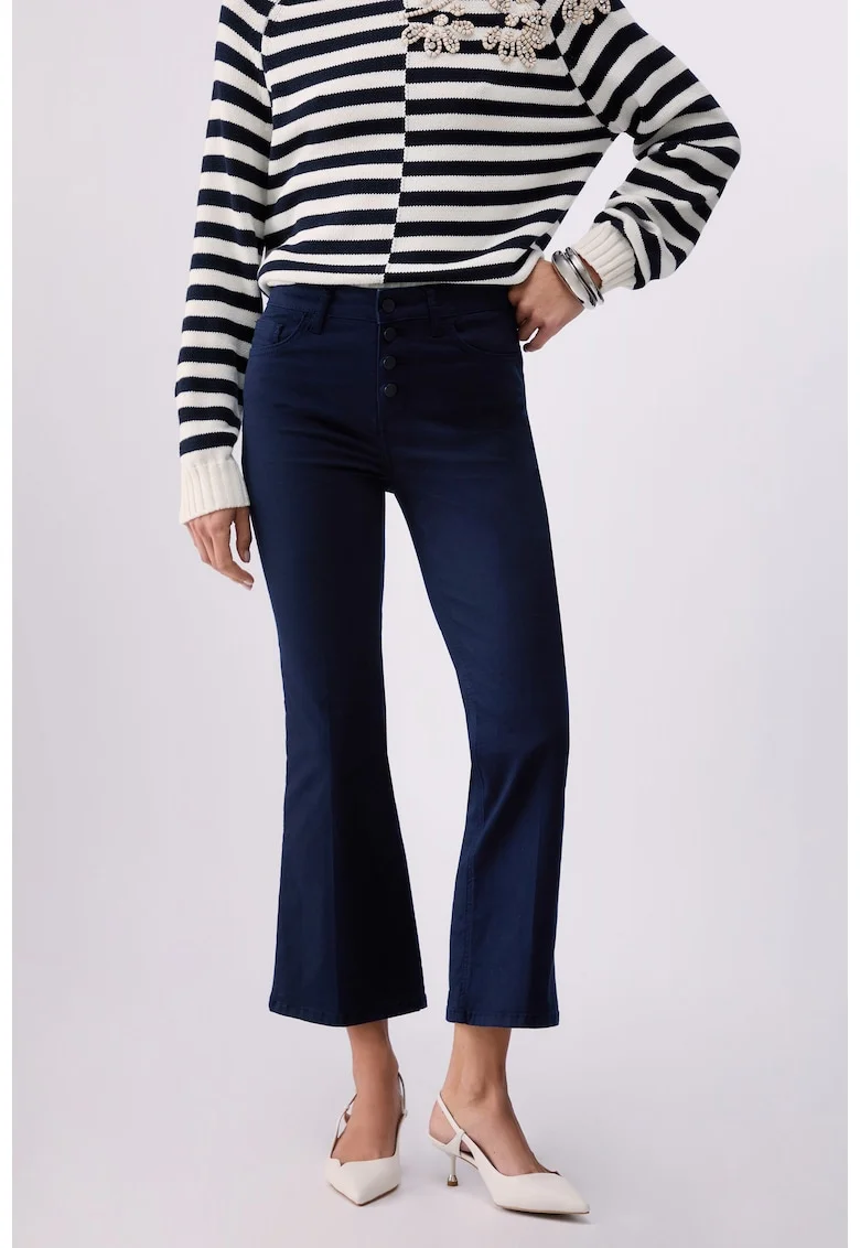 Pantaloni crop cu talie inalta, Albastru inchis