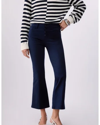 Pantaloni crop cu talie inalta, Albastru inchis