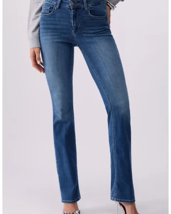 Blugi bootcut cu talie inalta, Albastru royal
