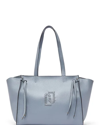 Geanta shopper din piele ecologica, Albastru deschis