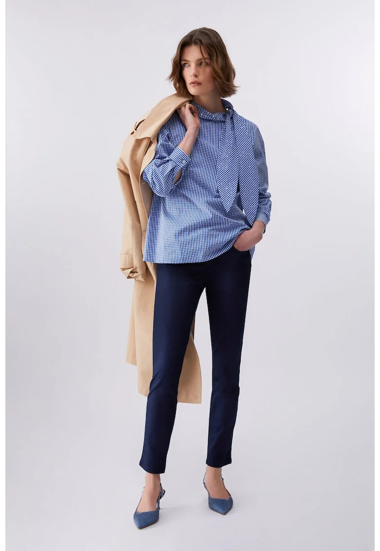 Pantaloni skinny cu talie medie, Albastru inchis