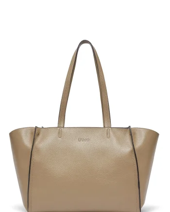 Geanta shopper din piele ecologica, Maro/Bej