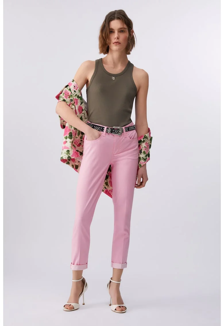 Blugi skinny crop cu talie medie, Roz