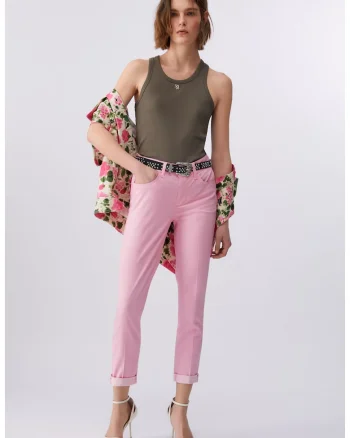 Blugi skinny crop cu talie medie, Roz