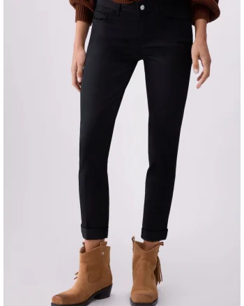 Blugi skinny crop cu talie medie, Negru
