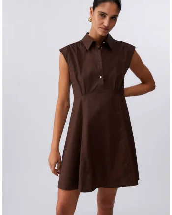 Rochie-camasa scurta cu guler clasic, Maro