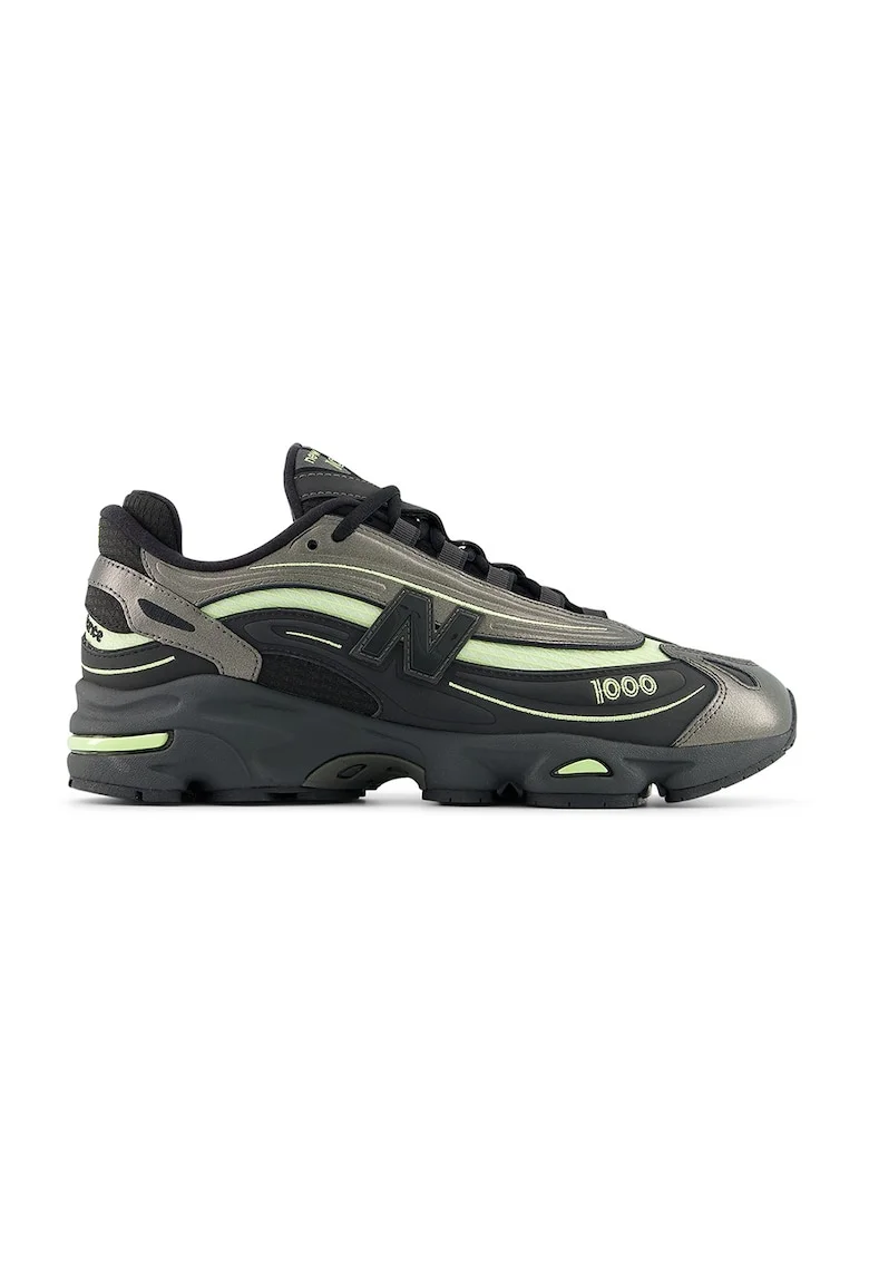 Pantofi sport 1000 din plasa cu aplicatie logo laterala, Negru/Verde deschis/Grej