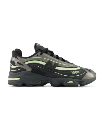 Pantofi sport 1000 din plasa cu aplicatie logo laterala, Negru/Verde deschis/Grej