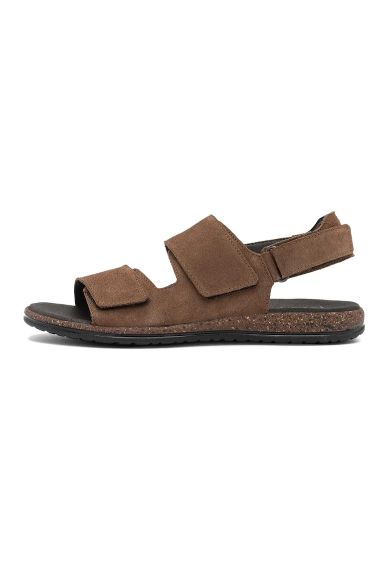 Sandale din piele cu velcro, Maro pamantiu
