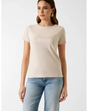Tricou de bumbac cu imprimeu logo, Bej