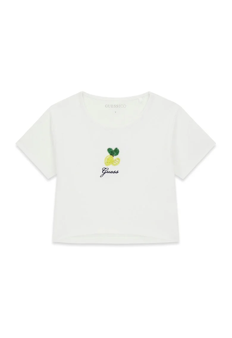 Tricou cu logo brodat, Alb/Verde/Galben