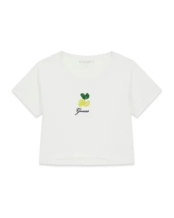 Tricou cu logo brodat, Alb/Verde/Galben