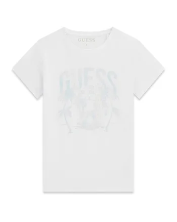 Tricou cu decolteu la baza gatului si imprimeu logo, Alb fildes