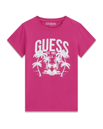 Tricou cu decolteu la baza gatului si imprimeu logo, Alb/Roz inchis